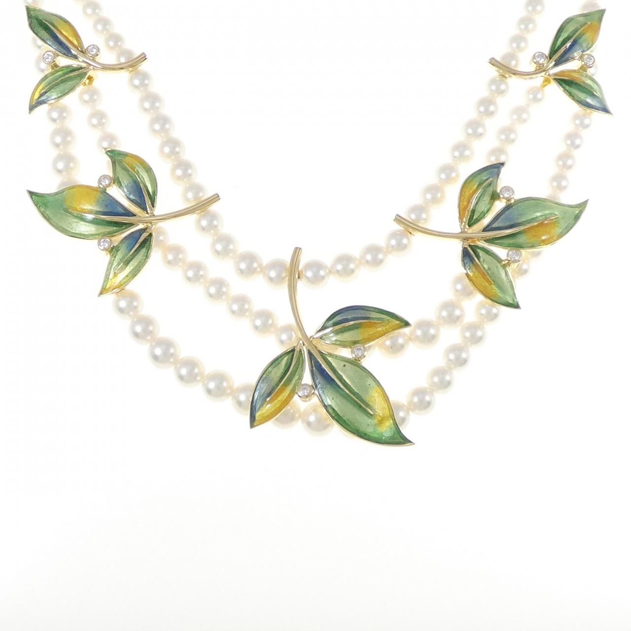 ミキモト K18YG アコヤパール エナメル ダイヤモンド ネックレス