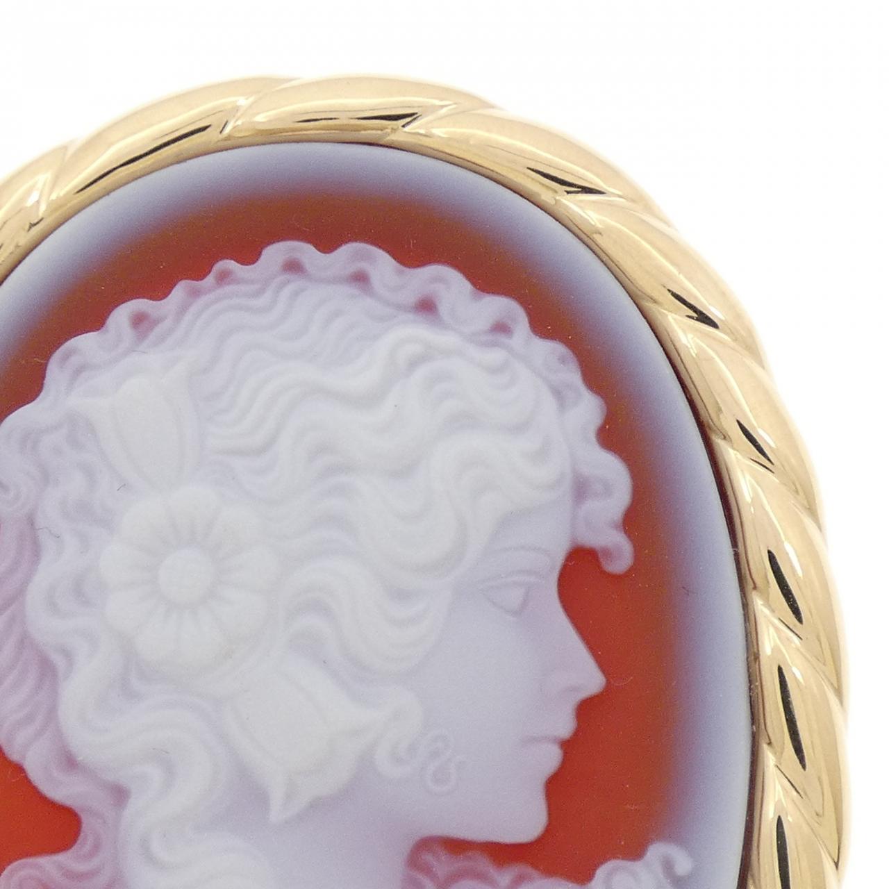 Au750 アゲート カメオ 2way ブローチ ペンダント