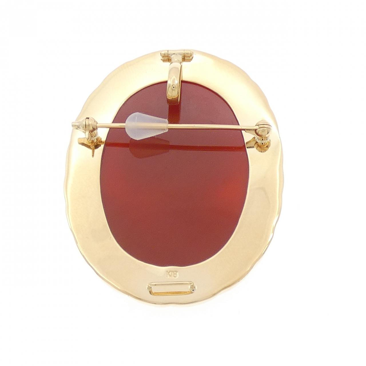 Au750 アゲート カメオ 2way ブローチ ペンダント