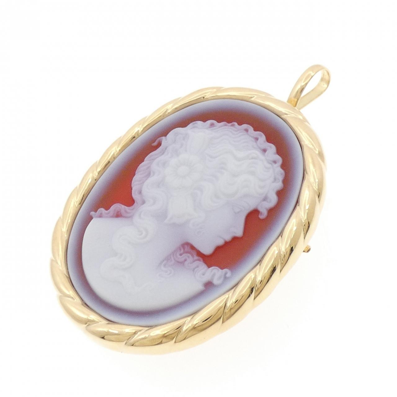 Au750 アゲート カメオ 2way ブローチ ペンダント