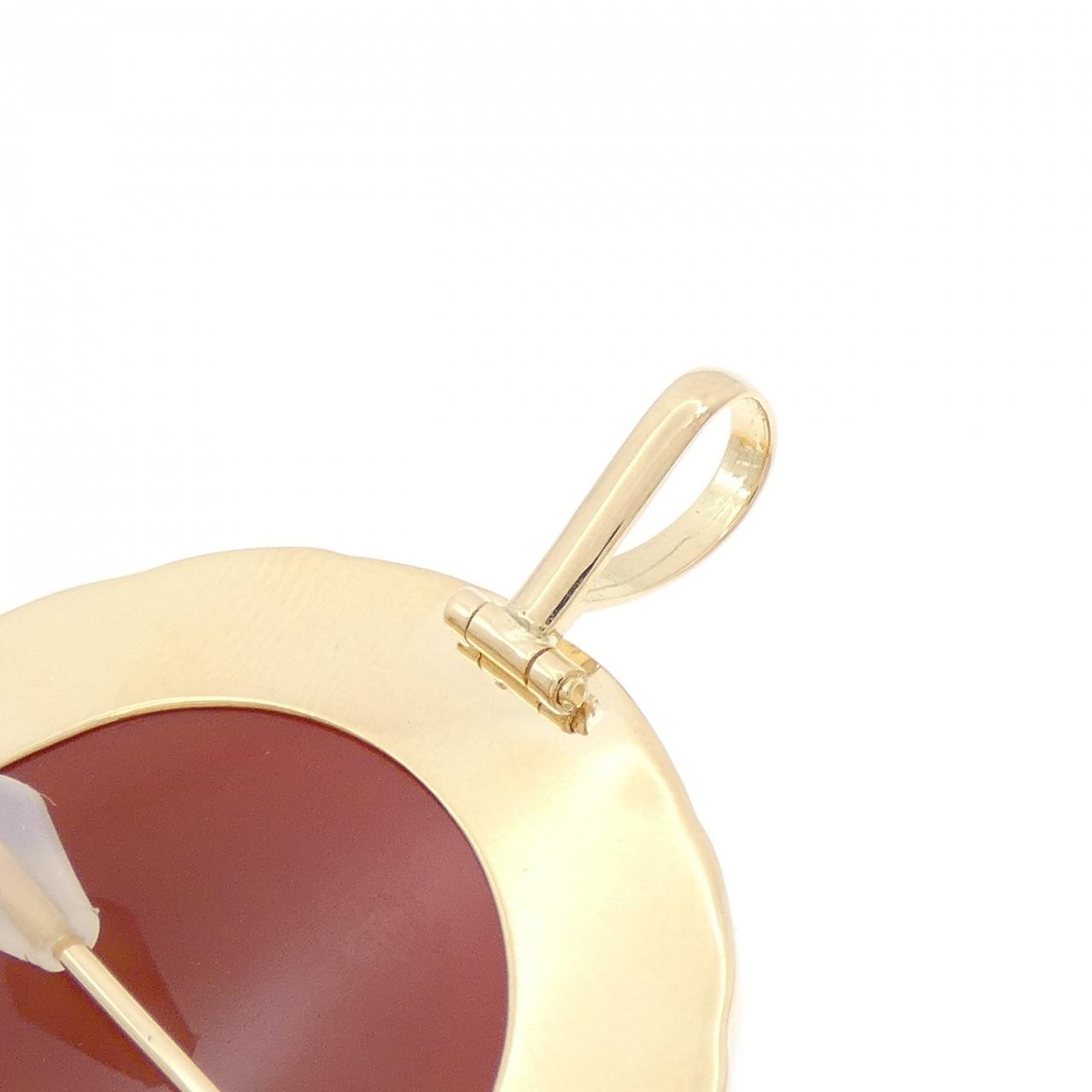 Au750 アゲート カメオ 2way ブローチ ペンダント