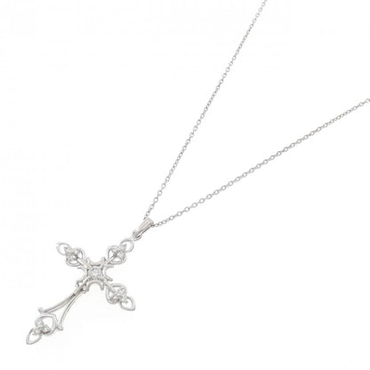 Au750 ホワイト ゴールド クロス ダイヤモンド ネックレス
