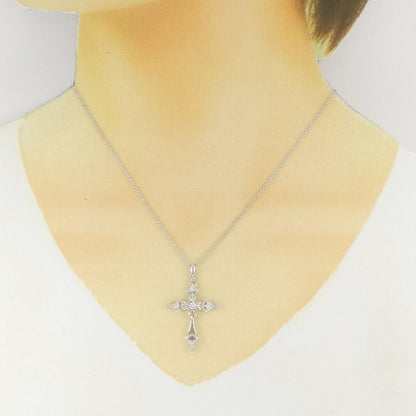 Au750 ホワイト ゴールド クロス ダイヤモンド ネックレス