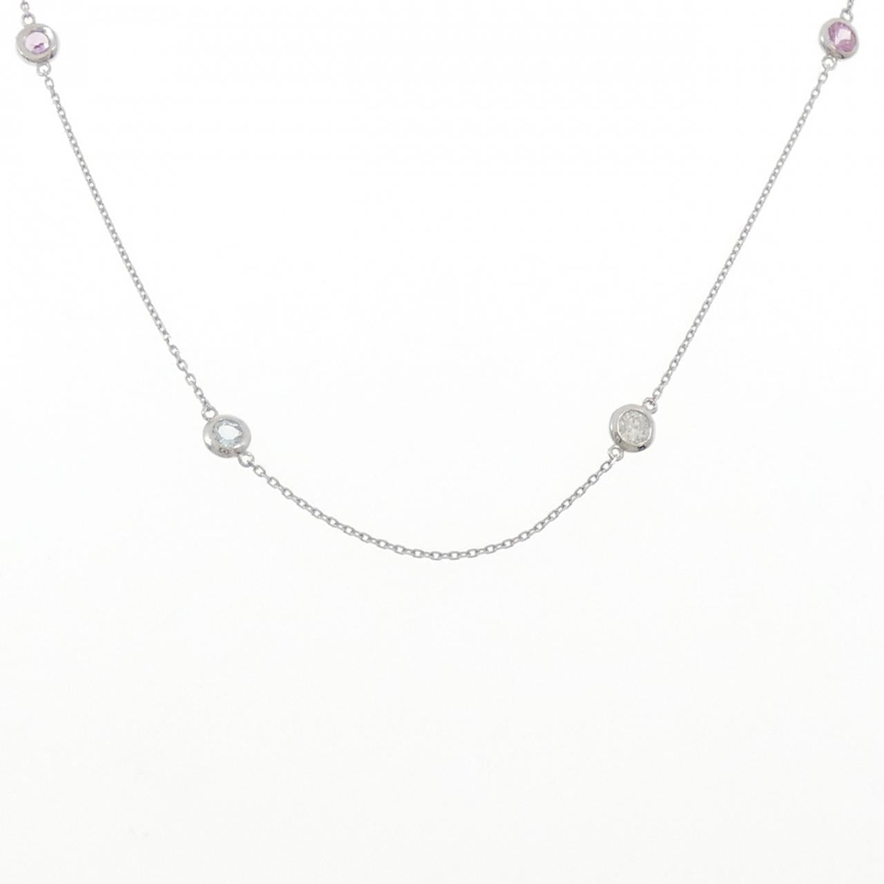 Pt950/Pt850 サファイア ダイヤモンド アクアマリン ネックレス