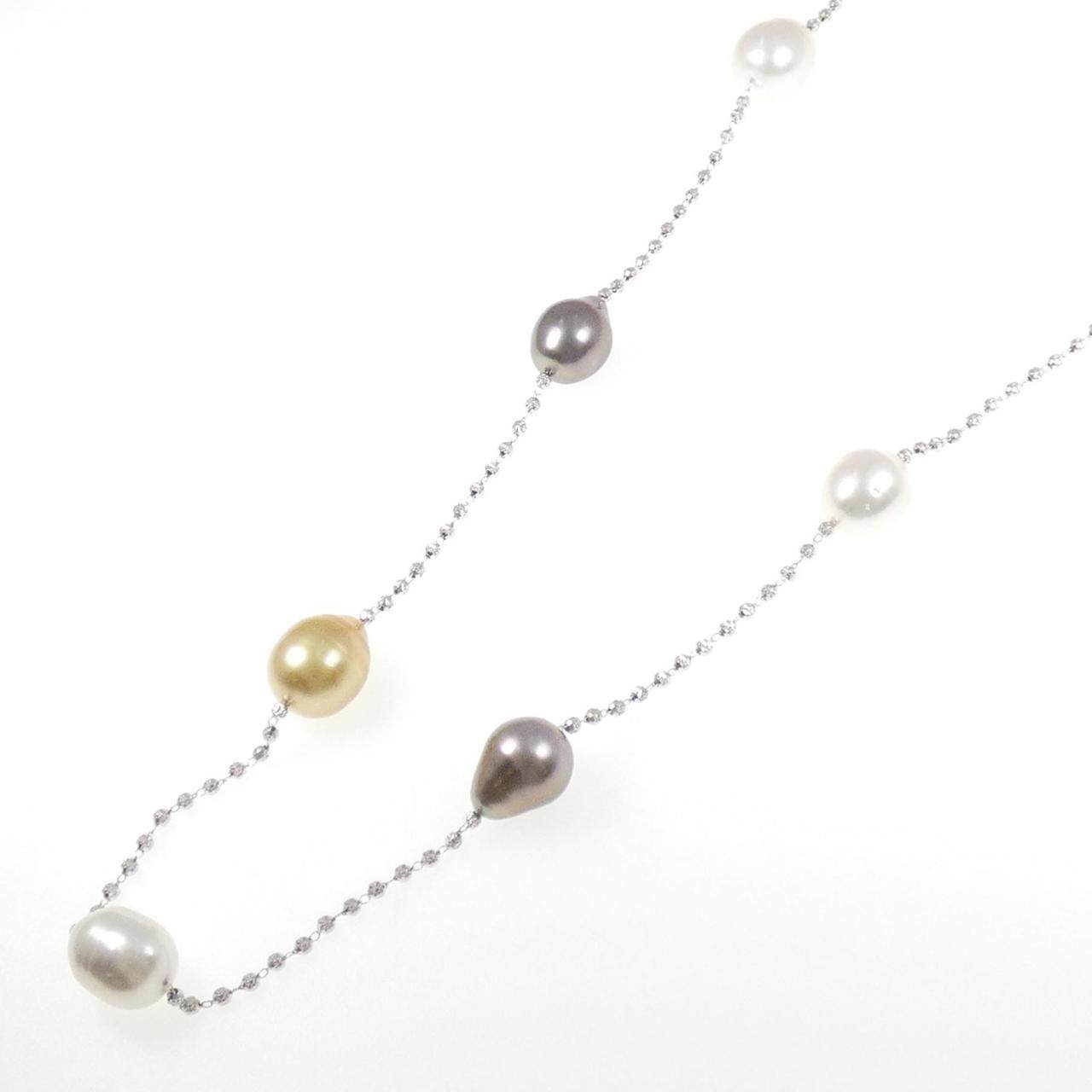 Au750白蝶黒蝶パールネックレス
