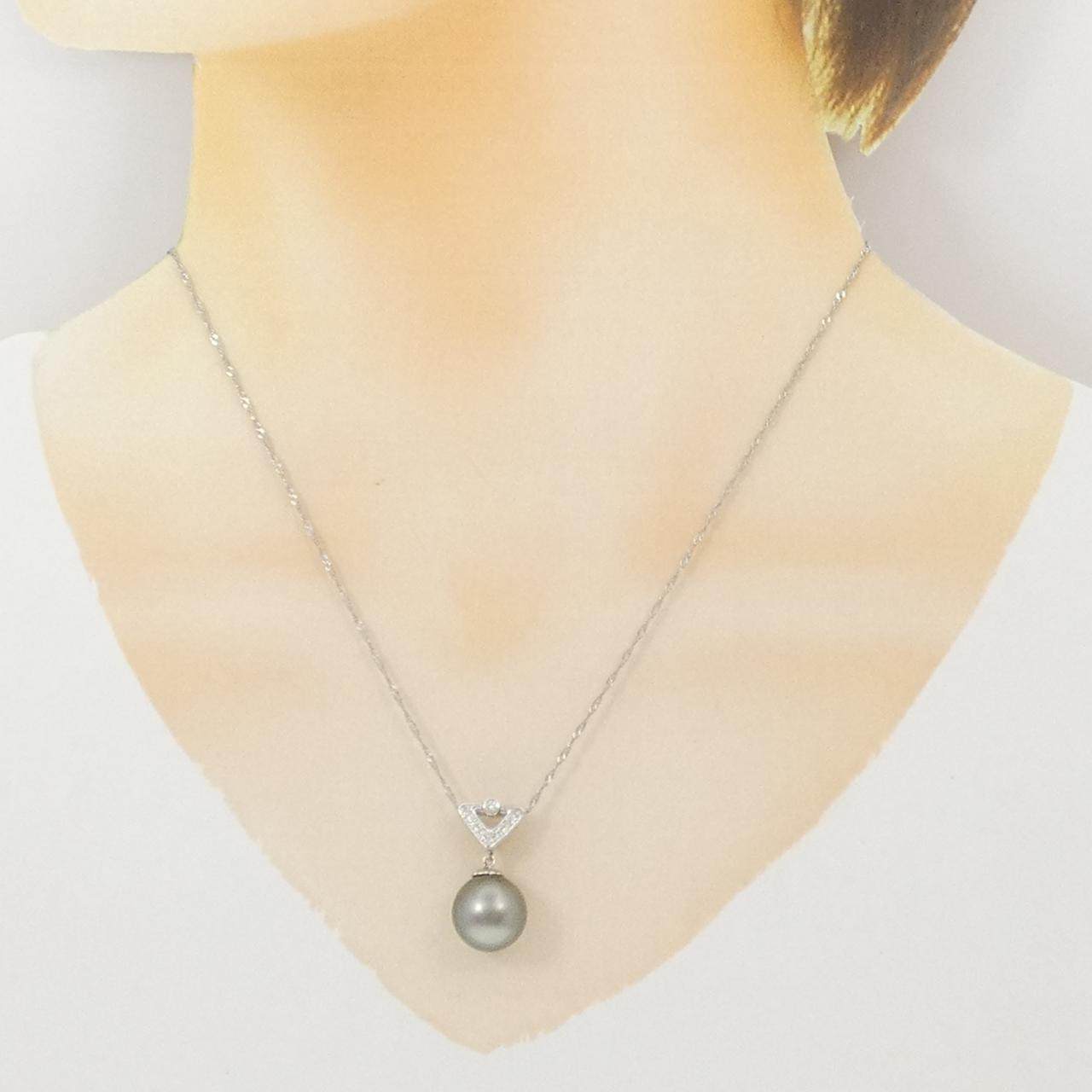 プラチナ 黒蝶パール ダイヤモンド ネックレス
