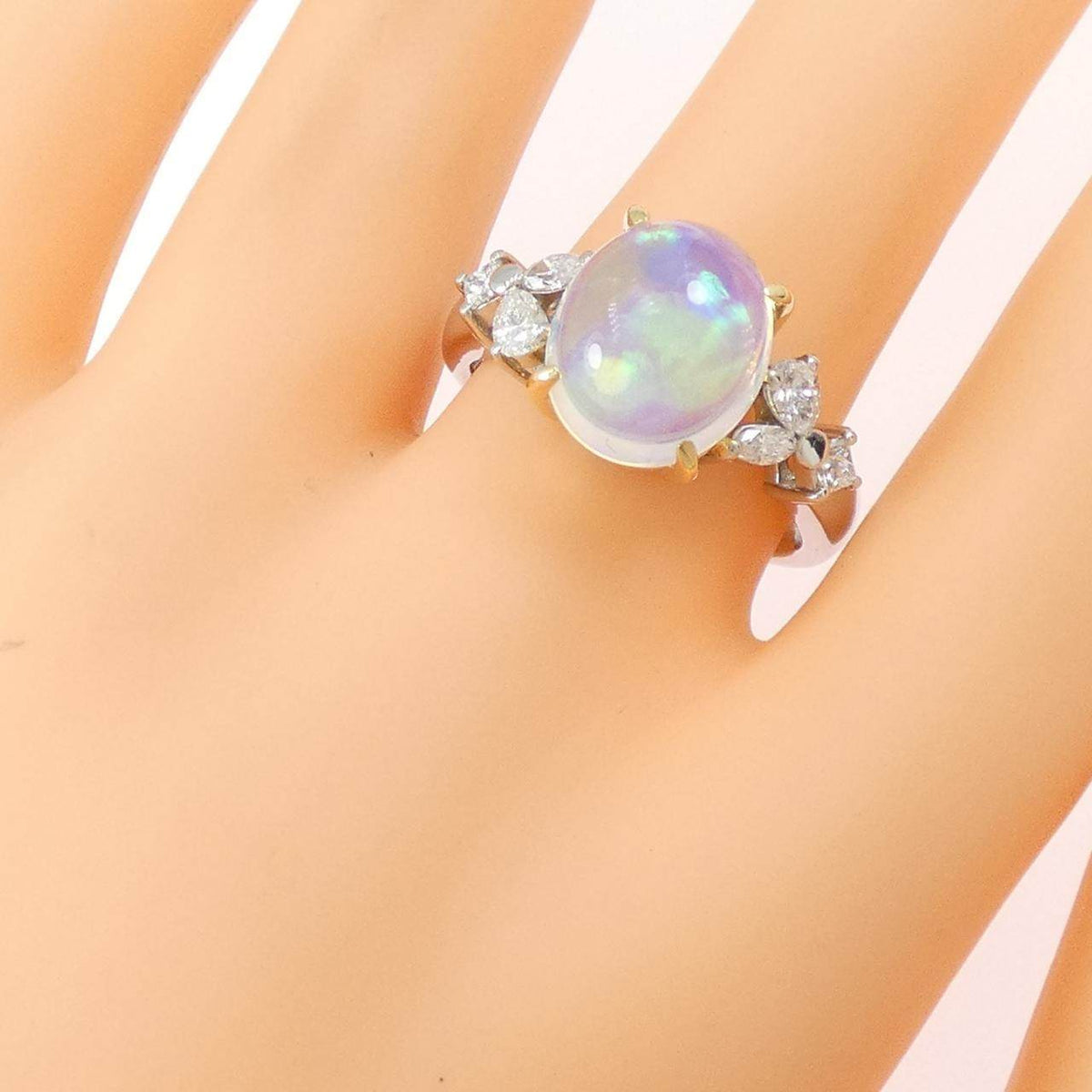 クレサンベール プラチナ950 K18イエローゴールド 合成オパール ダイヤモンド リング