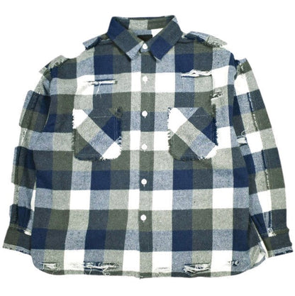 ダンケシェーン FLANNEL DAMAGE SHIRTS BLOCK ポリエステル コットン レーヨンシャツ