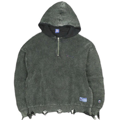 ダンケシェーン PIGMENT STONEWASH DAMAGE AZE HALFZIP HOODIE コットンニットパーカー