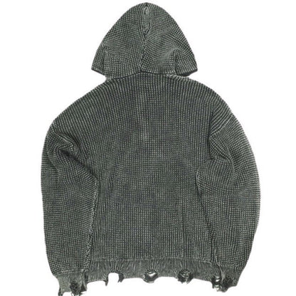 ダンケシェーン PIGMENT STONEWASH DAMAGE AZE HALFZIP HOODIE コットンニットパーカー