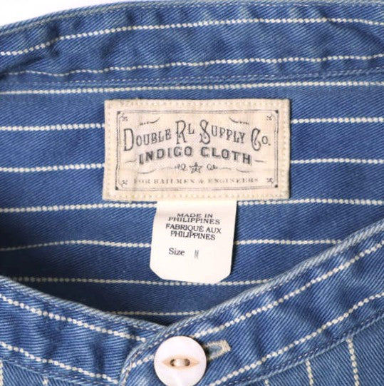 ダブルアールエル WABASH STRIPE BAND COLLAR WORK SHIRTS コットンシャツ