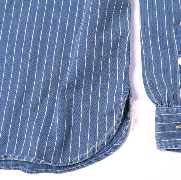 ダブルアールエル WABASH STRIPE BAND COLLAR WORK SHIRTS コットンシャツ