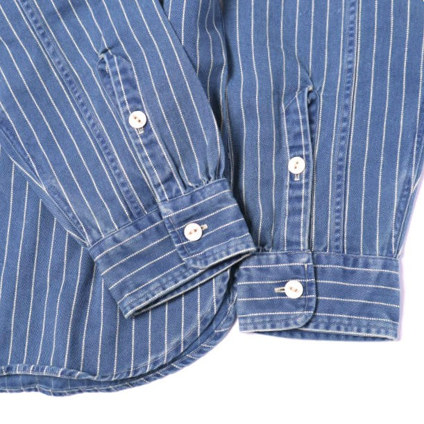 ダブルアールエル WABASH STRIPE BAND COLLAR WORK SHIRTS コットンシャツ
