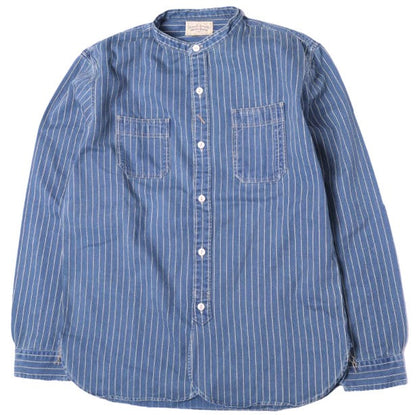 ダブルアールエル WABASH STRIPE BAND COLLAR WORK SHIRTS コットンシャツ