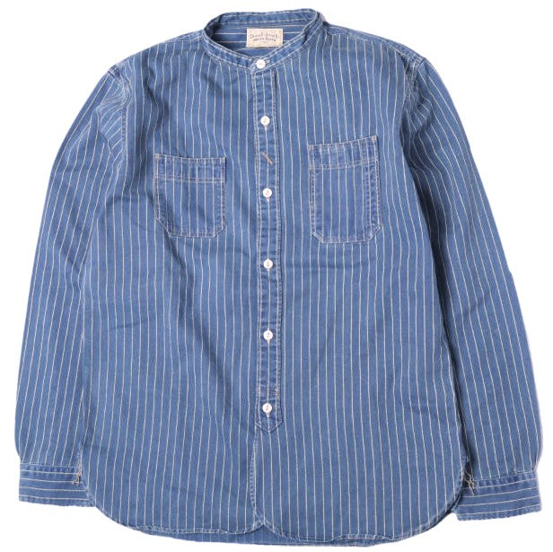 ダブルアールエル WABASH STRIPE BAND COLLAR WORK SHIRTS コットンシャツ