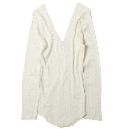 ハクジ Random Rib LS PO コットンシルクロングスリーブトップス