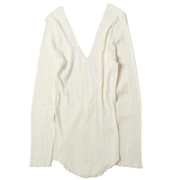 ハクジ Random Rib LS PO コットンシルクロングスリーブトップス
