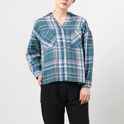 three dots リネン チェック L/S オーバー シャツ