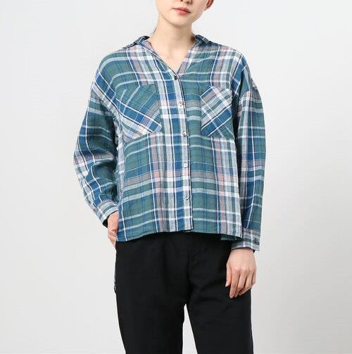 three dots リネン チェック L/S オーバー シャツ