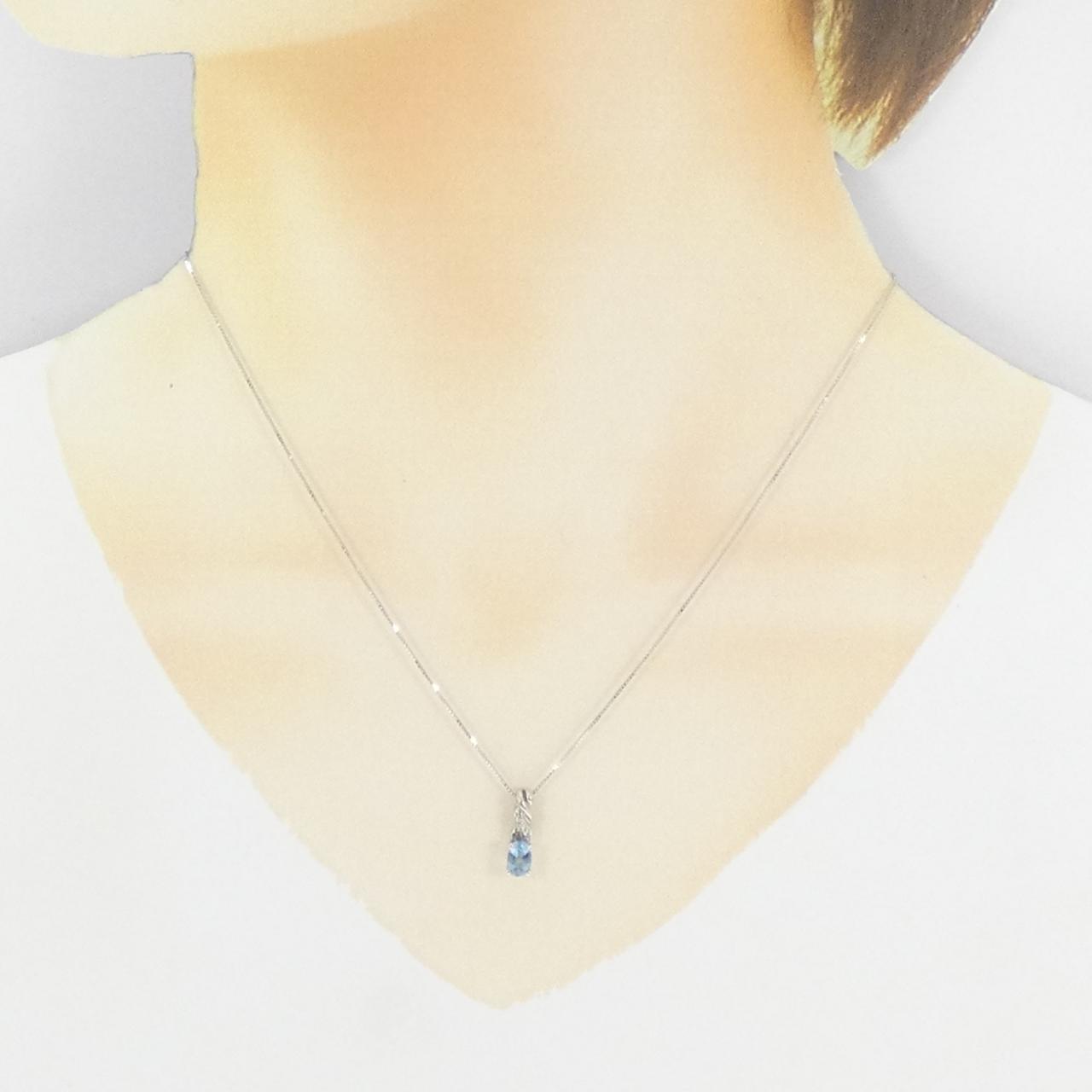 Au750ホワイトゴールドアクアマリンダイヤモンドネックレス