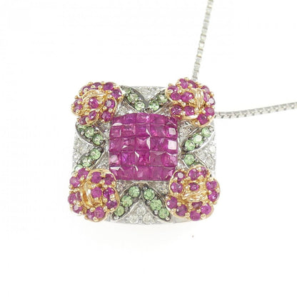 K18スリーカラーストーンネックレス