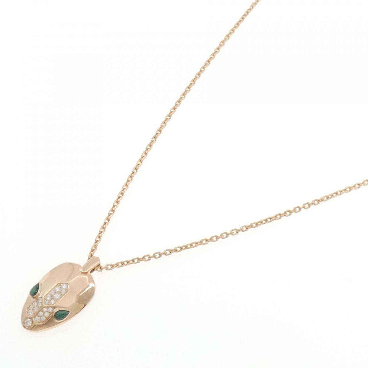 ブルガリ セルペンティ 18Kピンクゴールド ダイヤモンド マラカイト ネックレス