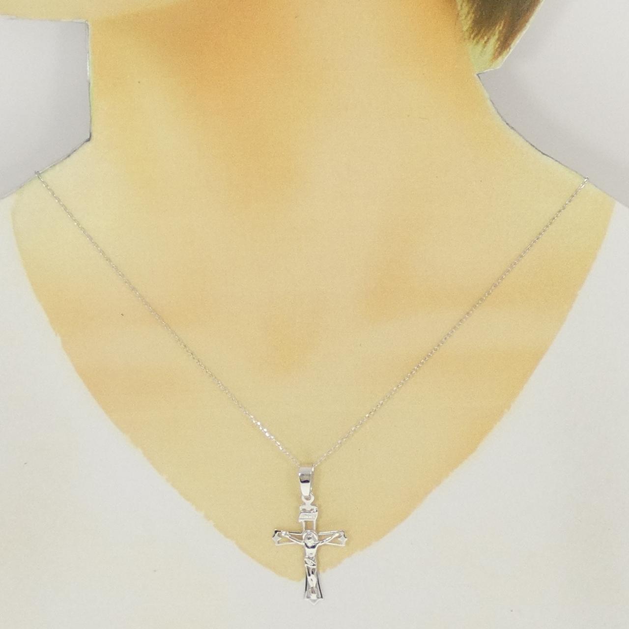 Au750 ホワイト ゴールド クロス ネックレス