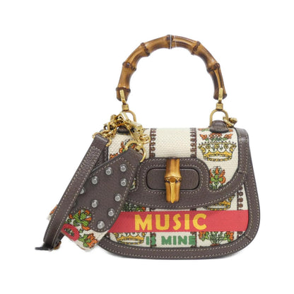 グッチ GUCCI BAMBOO 1947 キャンバスレザーショルダーバッグ
