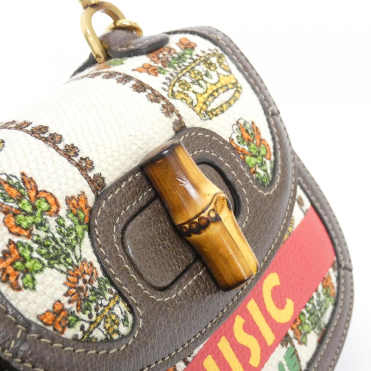 グッチ GUCCI BAMBOO 1947 キャンバスレザーショルダーバッグ