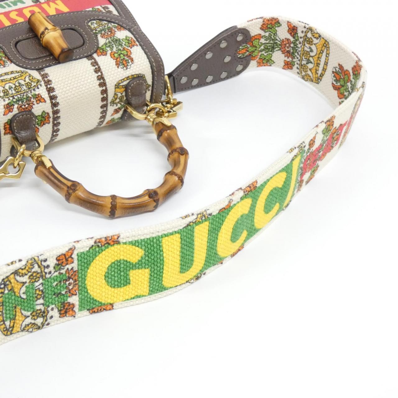 グッチ GUCCI BAMBOO 1947 キャンバスレザーショルダーバッグ