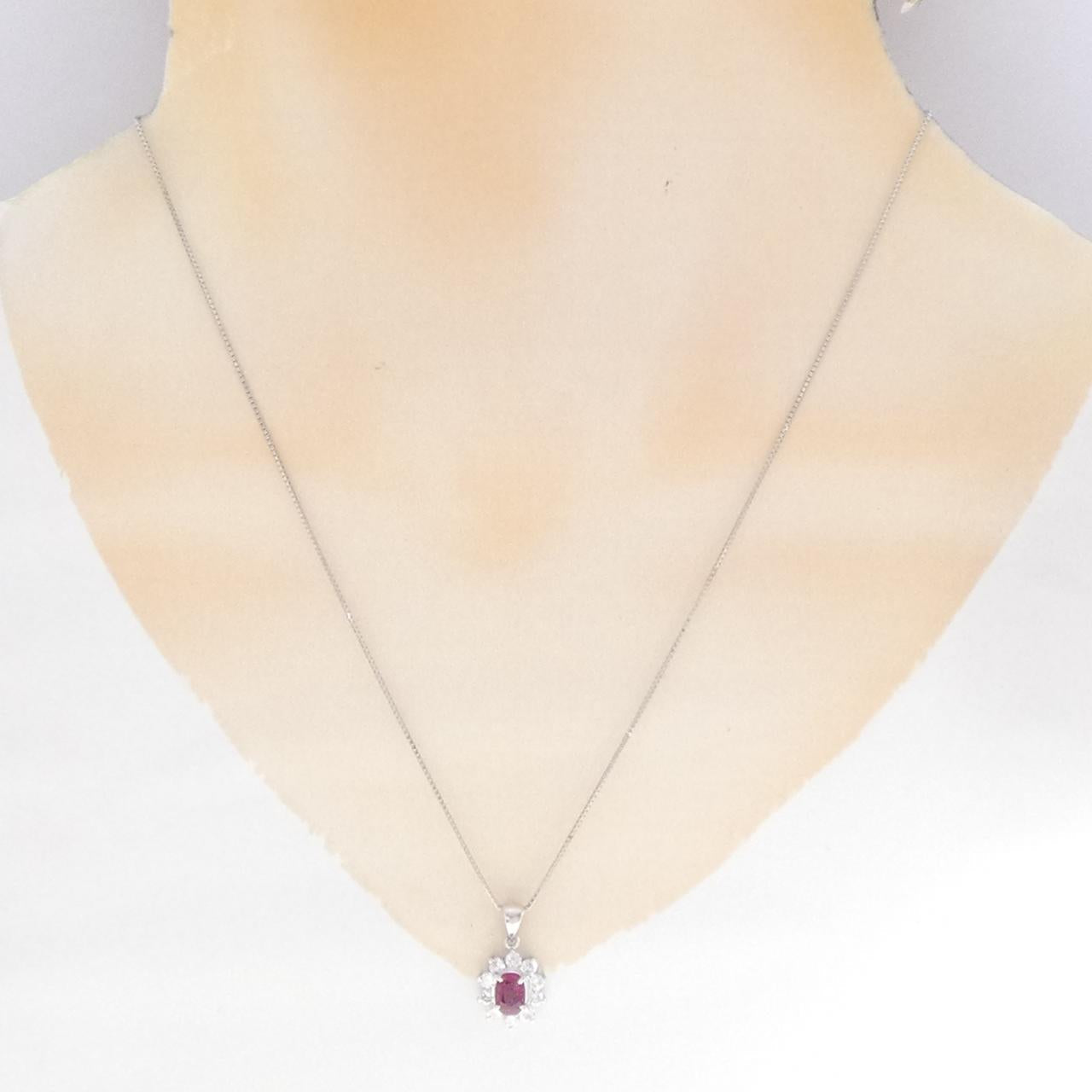 プラチナ 0.72CT ルビー ダイヤモンド ネックレス