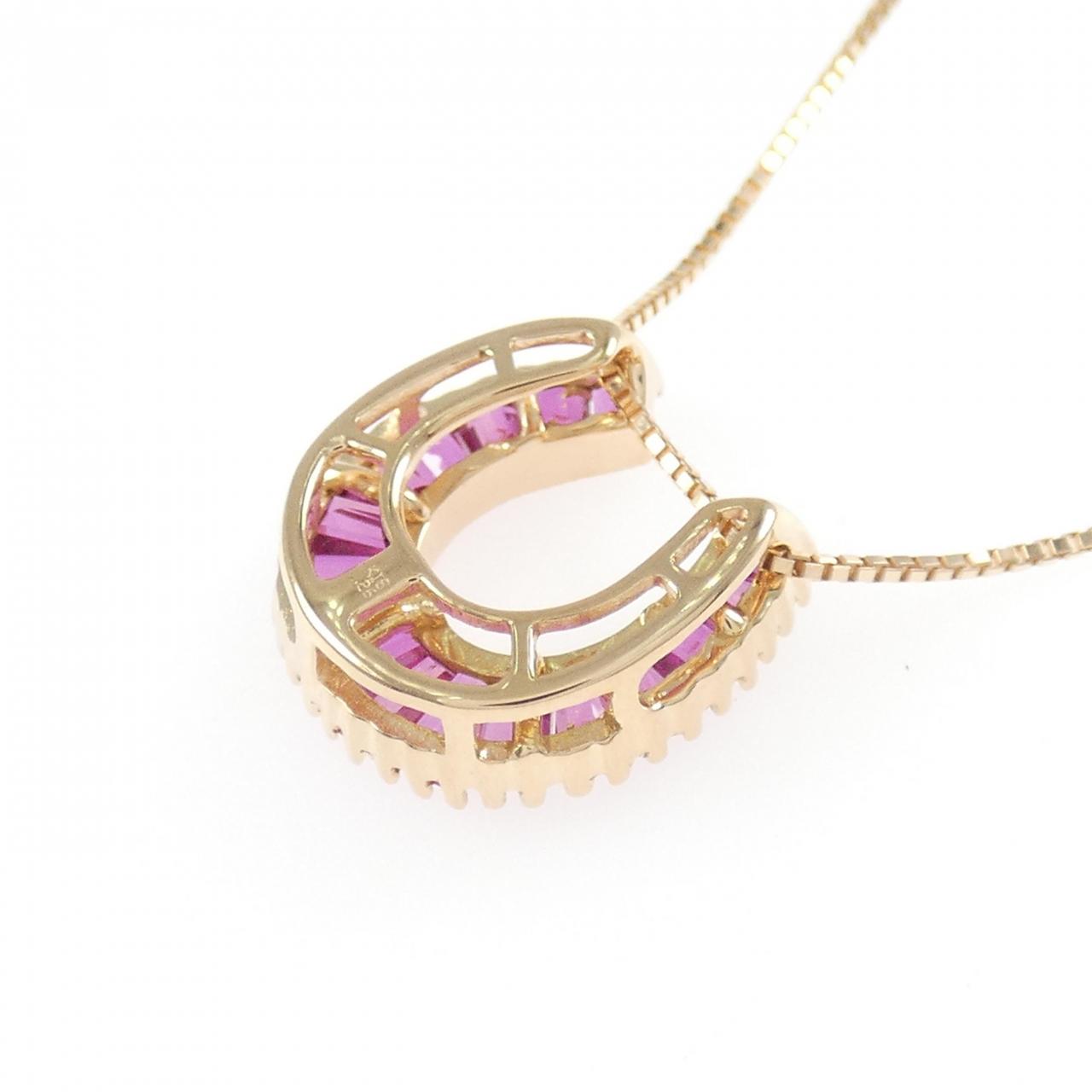 Au750ピンクゴールド ホースシュー ルビー1.26CT ネックレス