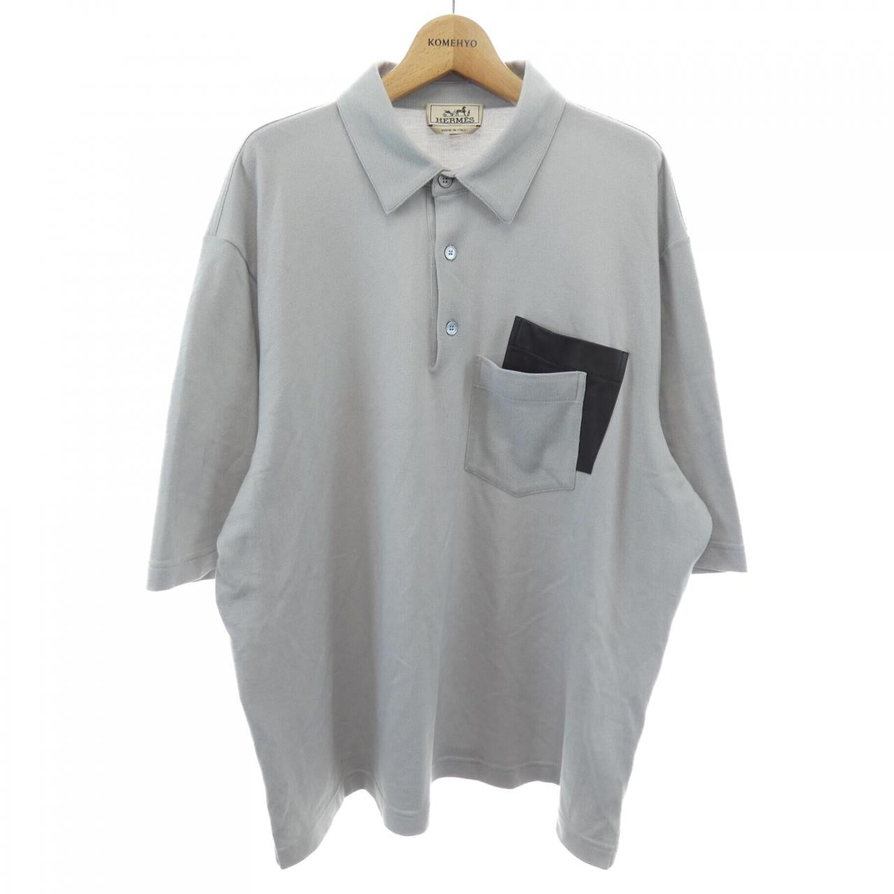 エルメス カシミヤ混ラムレザー半袖ポロシャツ XL