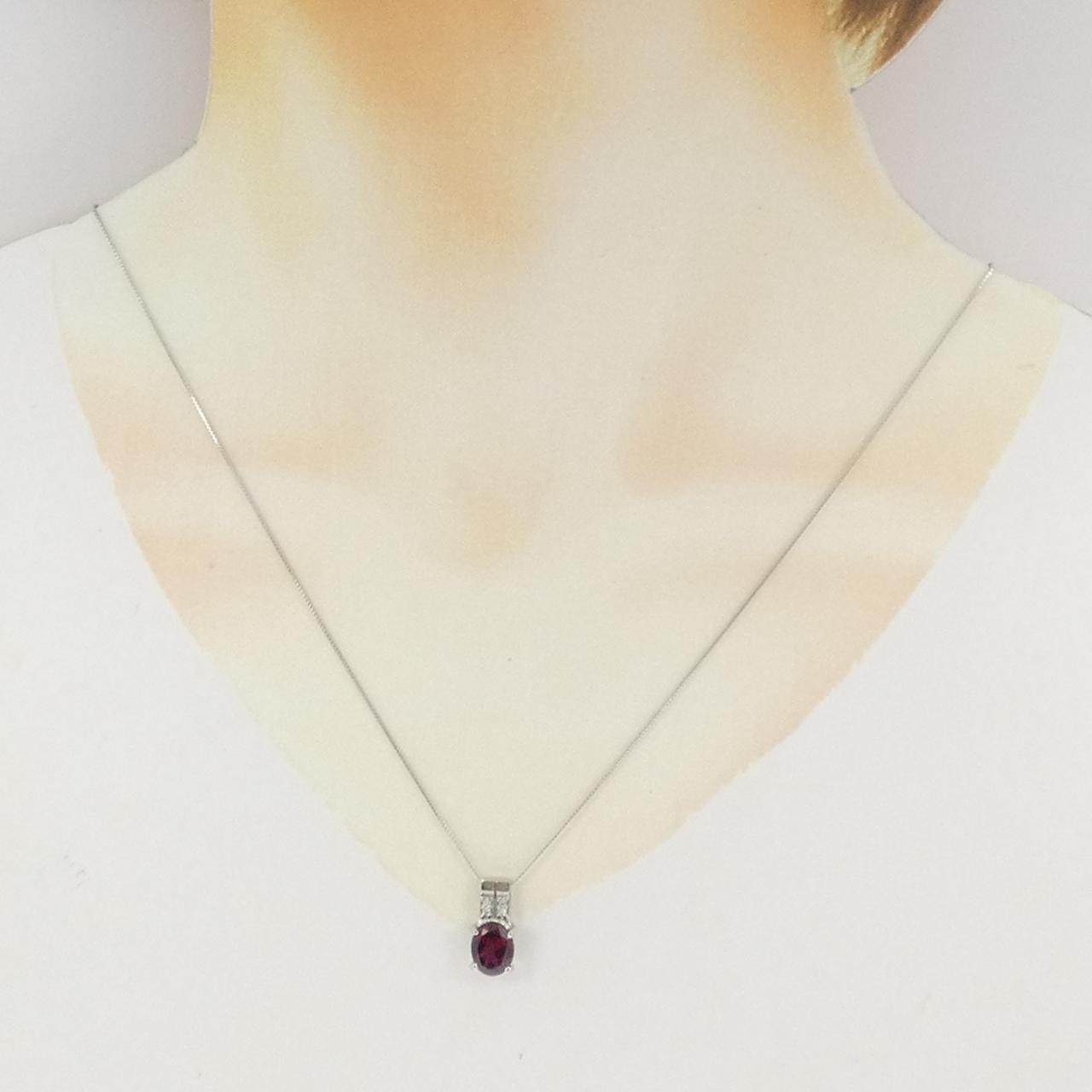 プラチナPT1000 PT850 ガーネット ダイヤモンド ネックレス