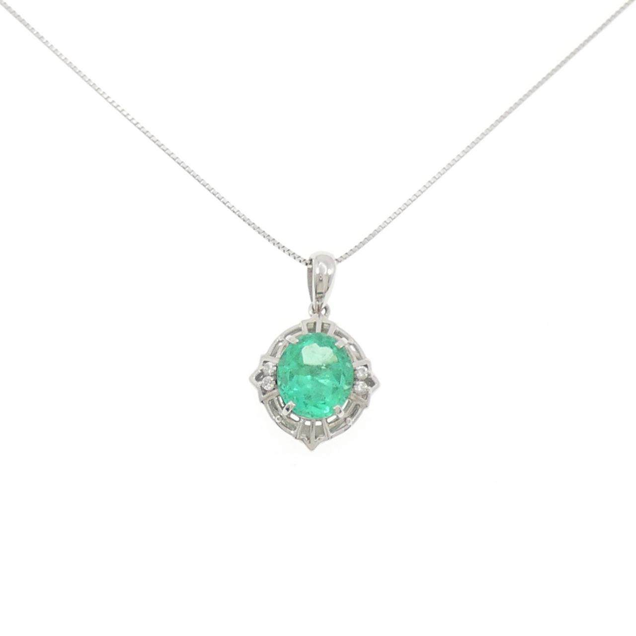 プラチナ 2.180CT エメラルド ダイヤモンド ネックレス
