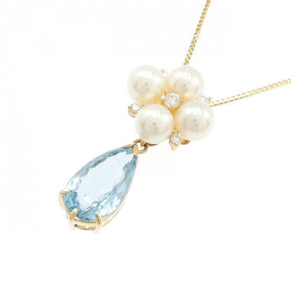 アコヤパール ダイヤモンド アクアマリン Au750 フラワー ネックレス