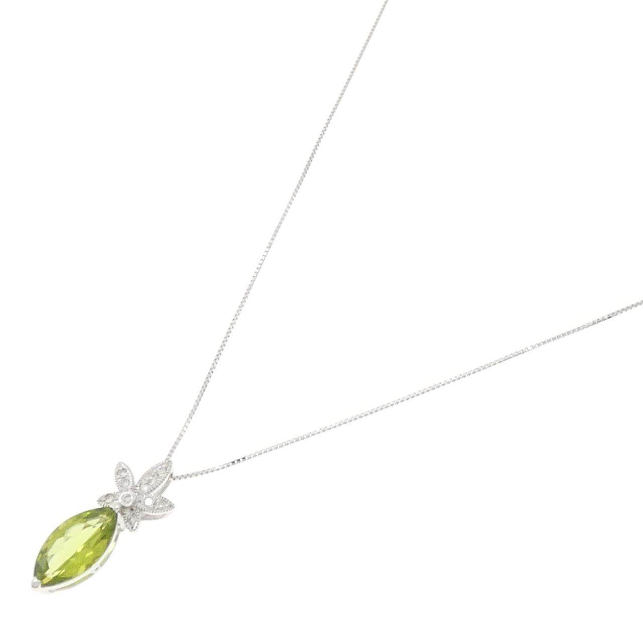 Au750ホワイトゴールド ペリドット ダイヤモンド ネックレス