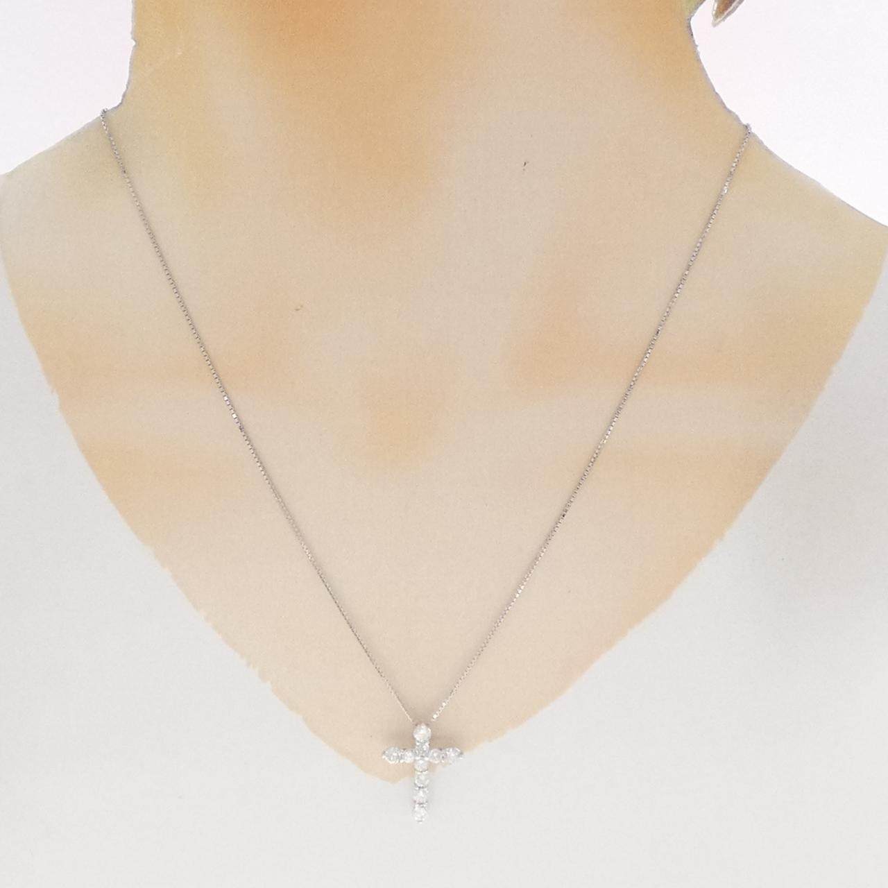 K18ホワイトゴールド ダイヤモンド クロス ネックレス