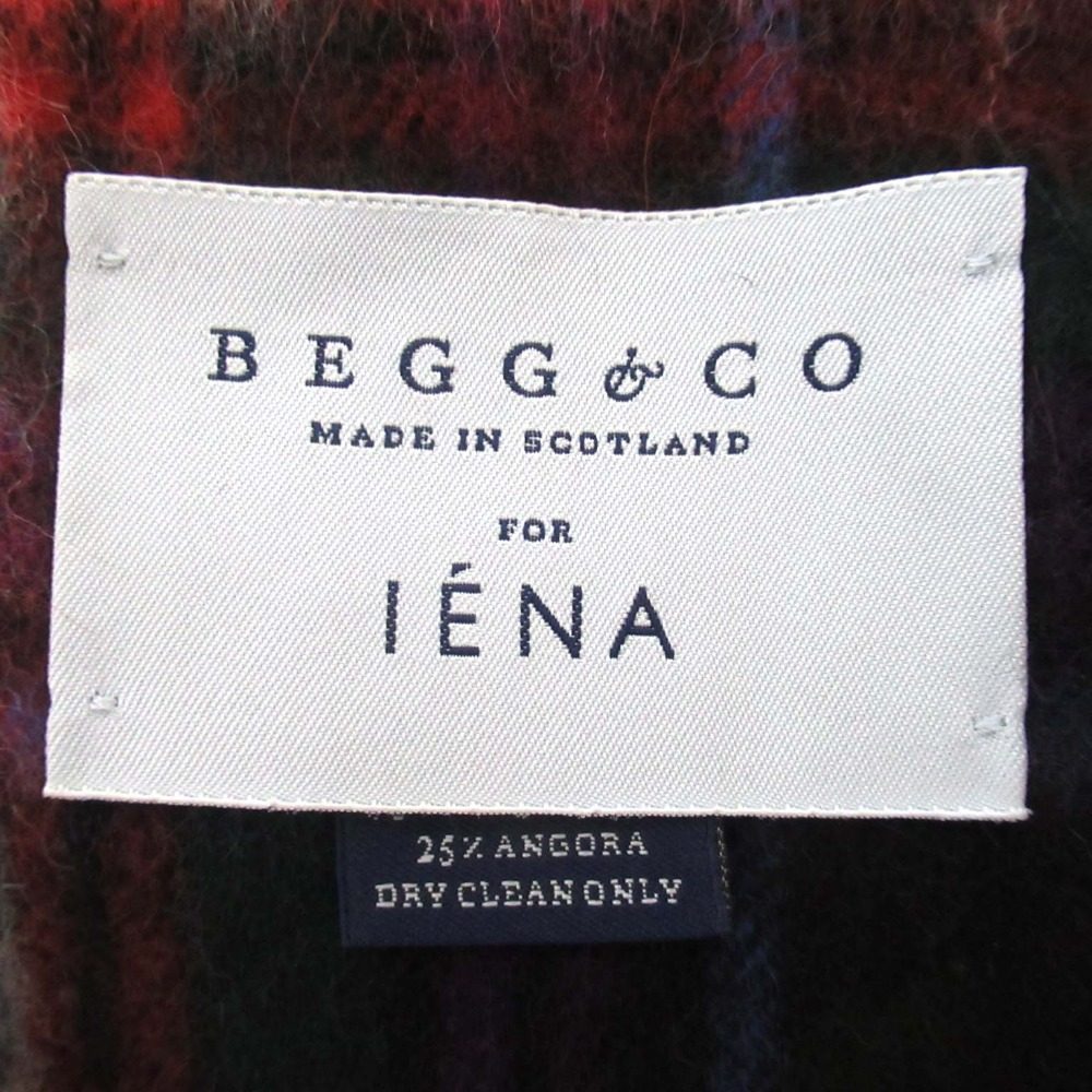 Begg & Co ウール アンゴラ チェック フリンジ スカーフ