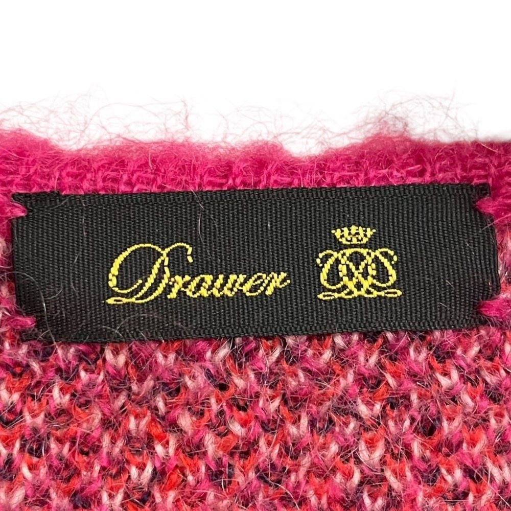 Drawer モヘア チェック ニット ロング カーディガン