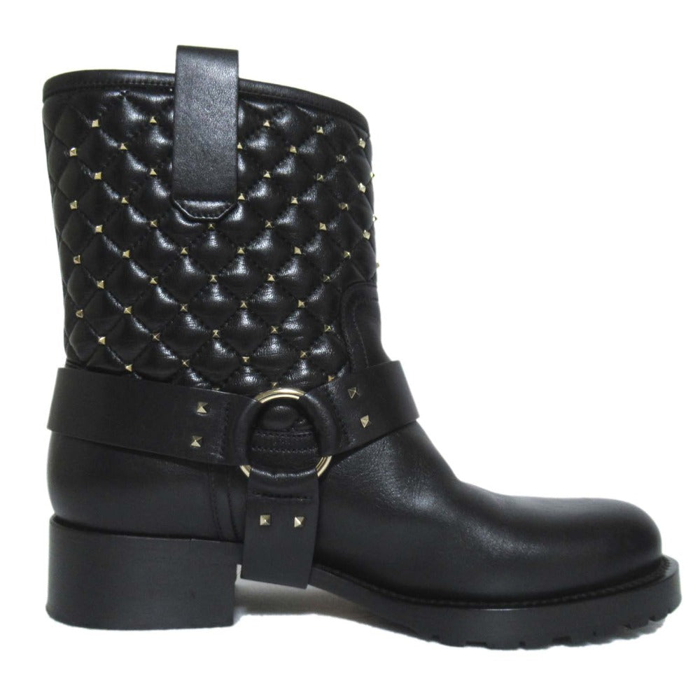 ヴァレンティノ ガラヴァーニ ロックスタッズ キルティング バイカーブーツ