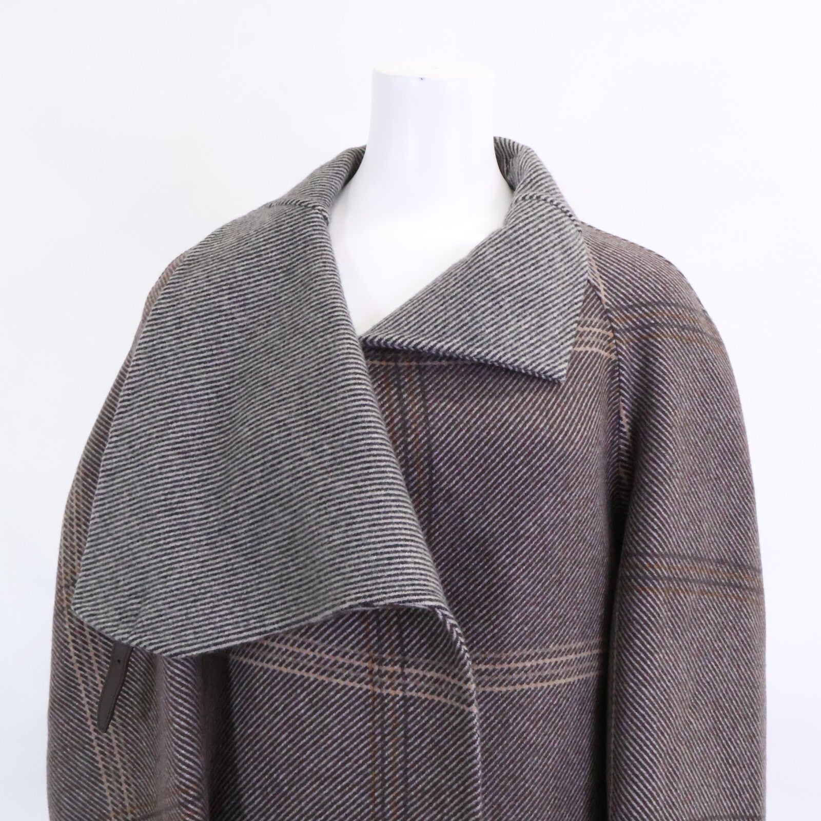 エルメス チェック カシミヤ スタンドカラ―コート