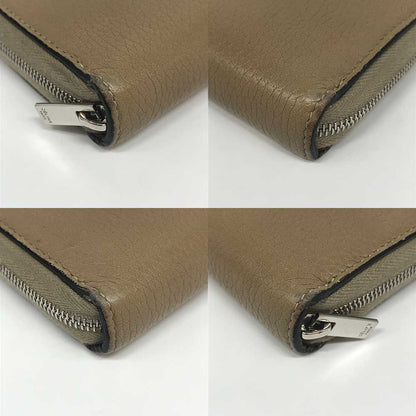 セリーヌ ベージュ レザー ラウンドジップ 長財布