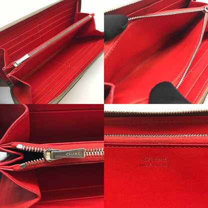 セリーヌ ベージュ レザー ラウンドジップ 長財布