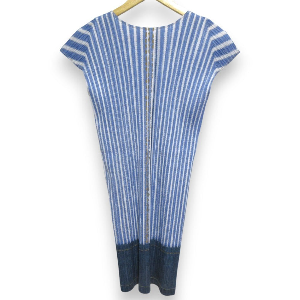 PLEATS PLEASE デニムプリント プリーツ半袖チュニック