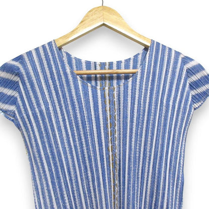 PLEATS PLEASE デニムプリント プリーツ半袖チュニック