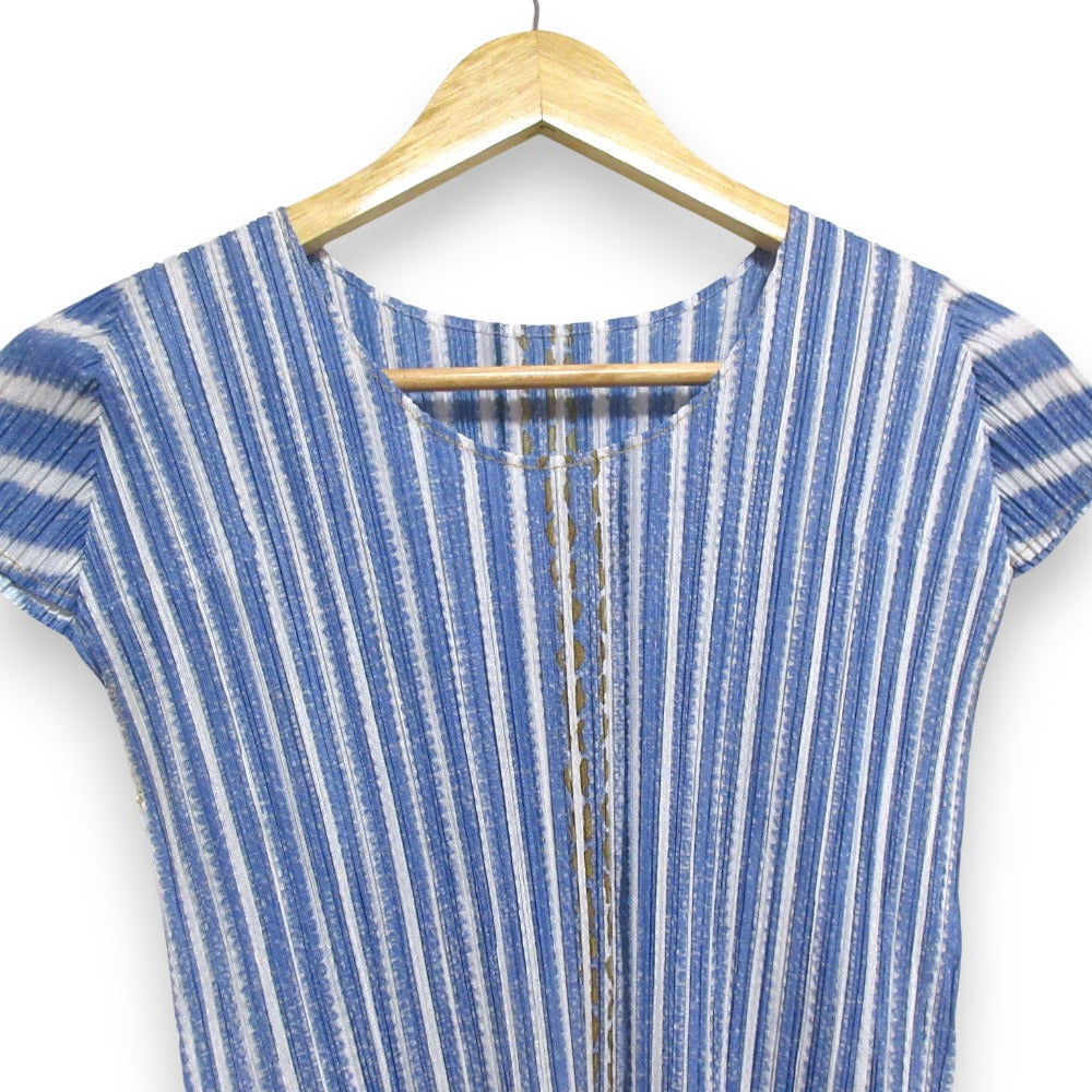 PLEATS PLEASE デニムプリント プリーツ半袖チュニック