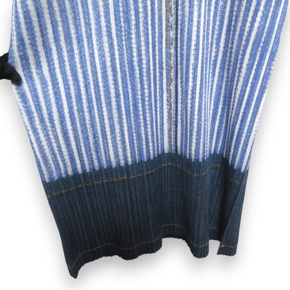 PLEATS PLEASE デニムプリント プリーツ半袖チュニック