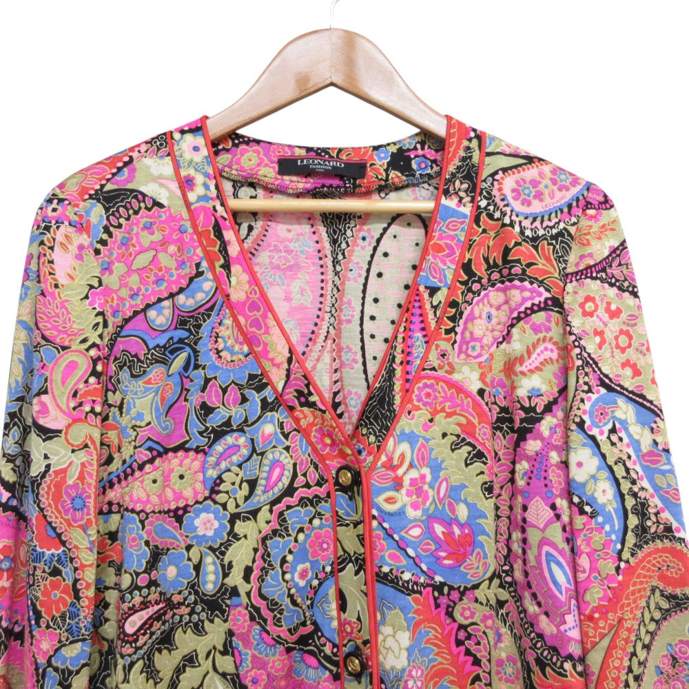 LEONARD FASHION ウール シルク ロング カーディガン