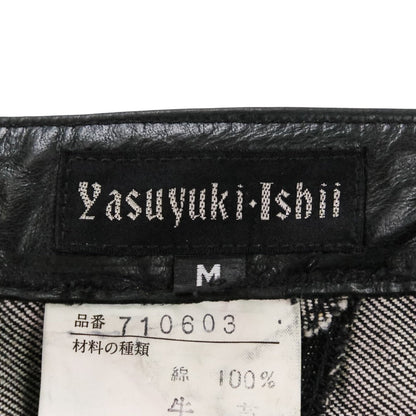 ヤスユキイシイ レザー パッチワークデニムパンツ